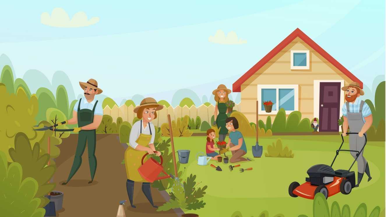 Gartengestaltungscartoon