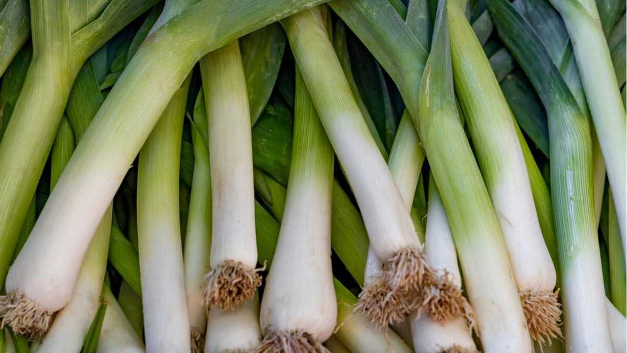 Mehrere Stangen Lauch aufeinander